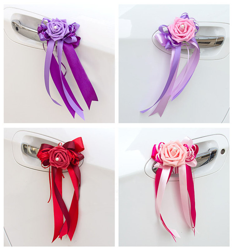 Decorative Flowers 10 Colors for choose 4pcs Wedding Car Decoration Door Handles and Rearview Mirror