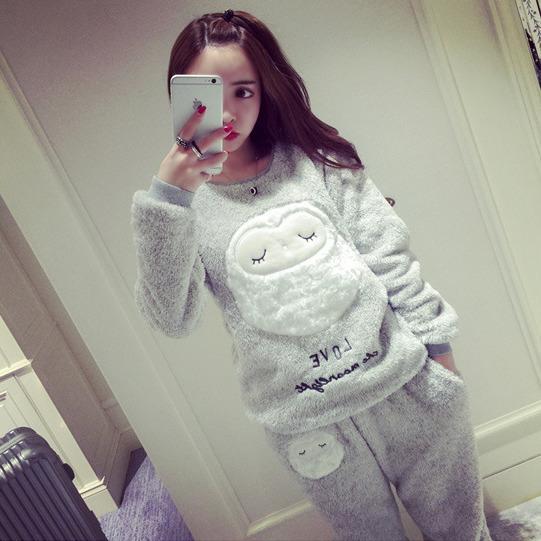 Wholesale- Women Pajama coral fleece pajamas women plus sizes thickening sheep leisure wear suit paragraph warm flannel pijamas mujer