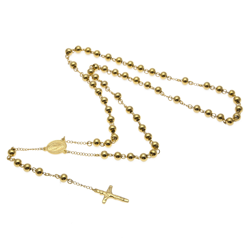 NEW Catholic Goddess Virgen de Guadalupe 8mm beads 18K Gold Plated Rosary Necklace Jewelry Jesus Crucifix Cross Pendant4567573