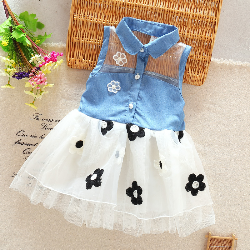 Wholesale- New Clothing Princess Baby Girl's Kids Denim Sleeveless Tops Tulle Tutu Mini Dress X16