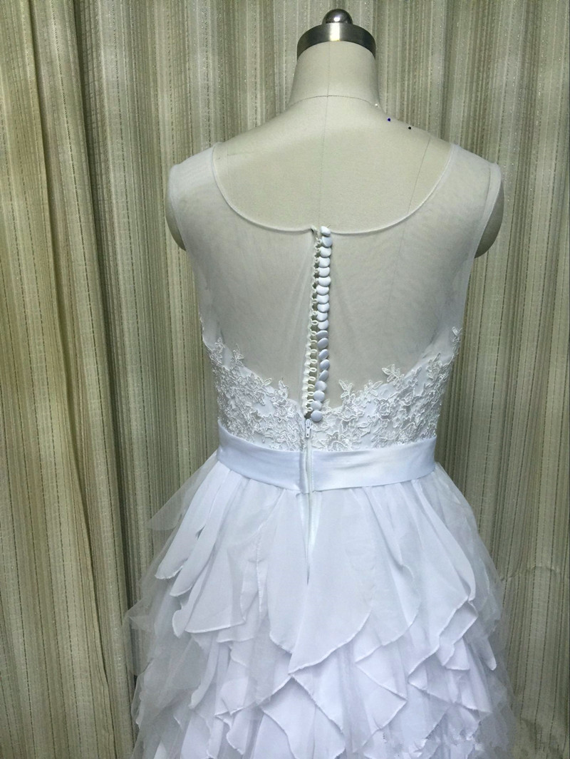 2017 Fashion Scoop Lace A-Line Wedding Dresses With Appliques Chiffon Plus Size Wedding Party Bridal Gowns Vestido De Novia BW07