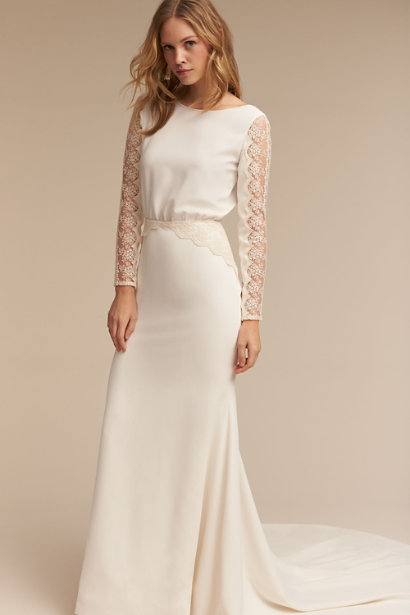 Bhldn Mermaid Dresses Satin Lace Backless Sweep Train Long Sleeve Elegant Beach Wedding Gowns Custom Made Plus Size Bridal Dress