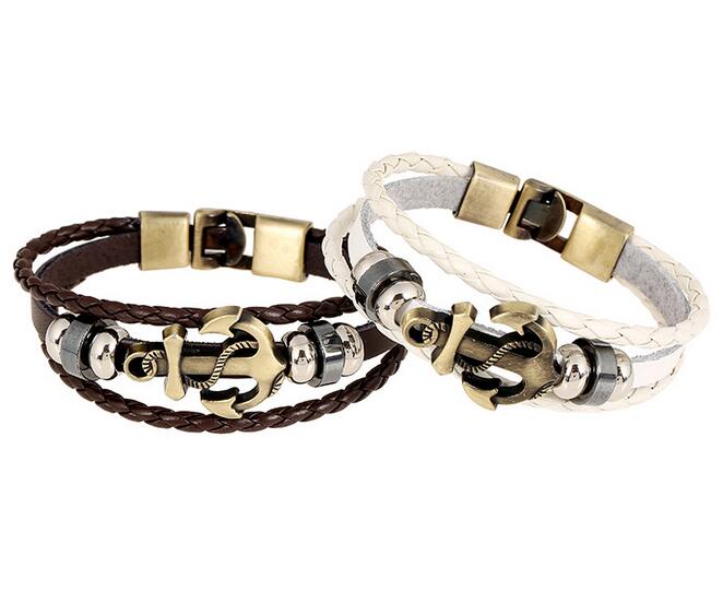 Punk new leather bracelet factory direct alloy anchor anchor leather bracelet