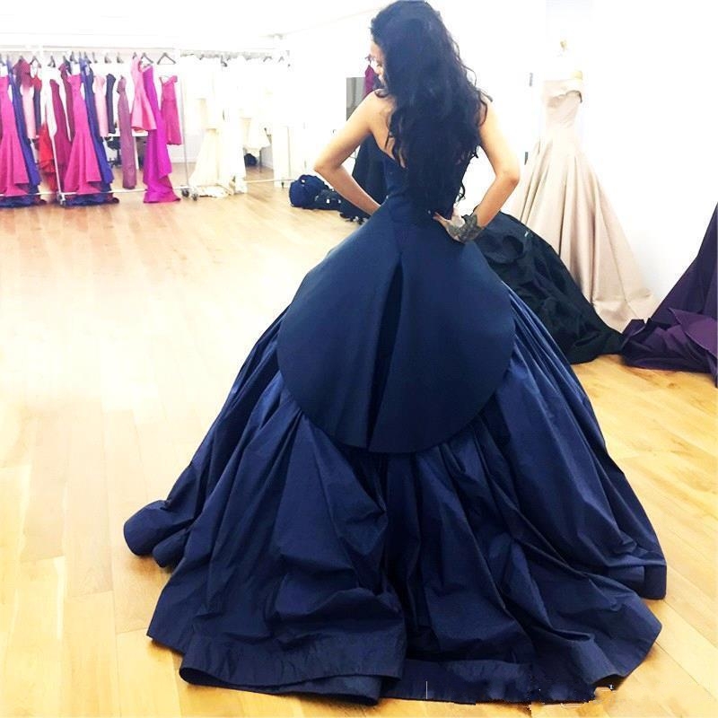 2017 Dark Navy Blue Prom Gown Long Sweetheart Sleeveless Ball Gown Women Evening Formal Dress Sweet 16 Dresses Quinceanera Homecoming Wear