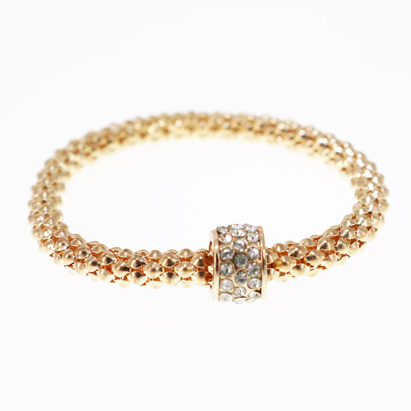 2017 Explosion-proof alloy bracelet diamond-studded beads corn chain bracelet plating three-color one set