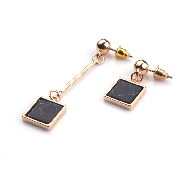 Fashion High Quality Simple style asymmetry Gold Plated New Shell Black Marble Turquoise Stone Disc Earrings for Women