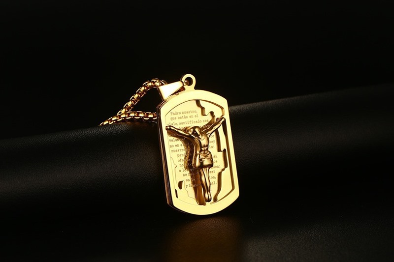 Jesus Necklace Pendant Spanish Bible Gold Plated Stainless Steel Men Jewelry PN-655