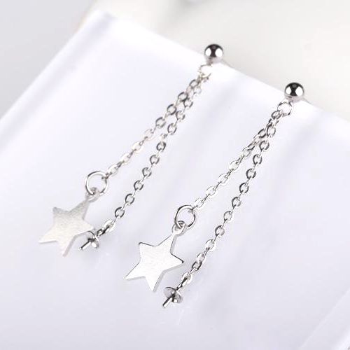 Fine Silver 925 Sterling Silver 6mm Pearl or Round Bead Semi Mount Women Earrings Stars