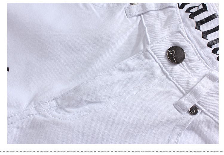 Men's Jeans Wholesale- John Males Galliano Top Quality Nightclub DJ Spaper Printed Pattern Slim Motorcycle JeansMen's