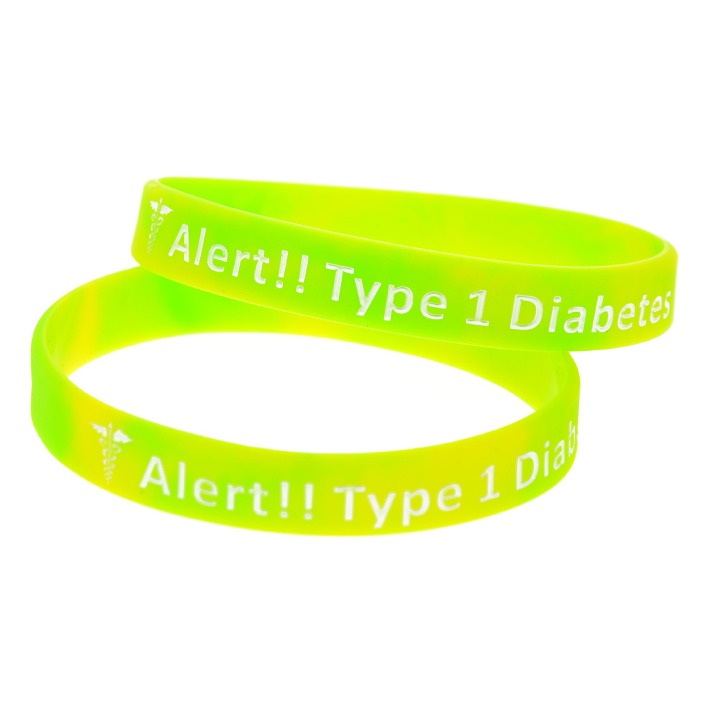 1PC Alert Type 1 Diabetes Silicone Wristband Adult Size A Great Message to Carry In Case Emergency