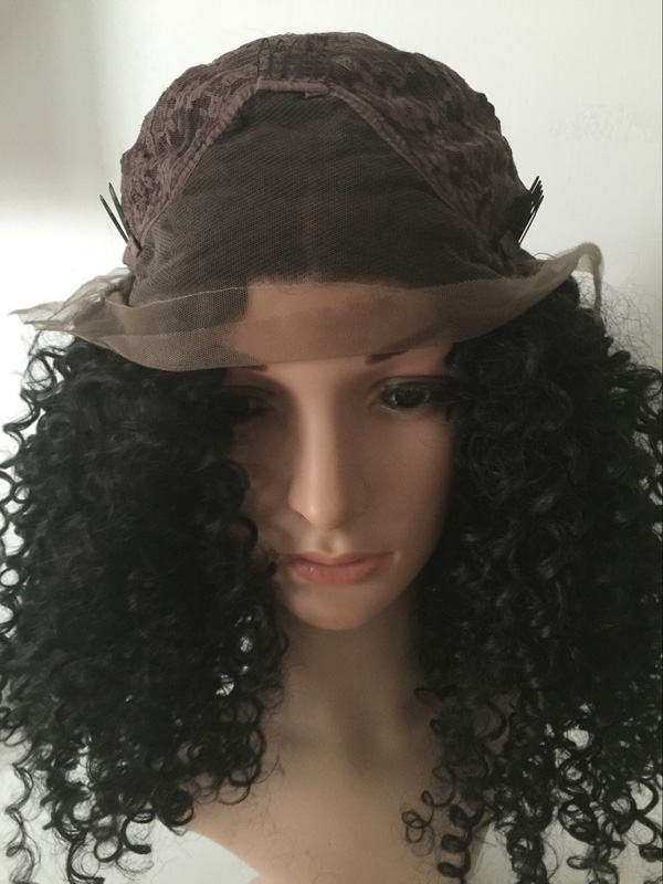 24INCH Beautiful Long Black curly Midle Part womens Hair Front Lace Synthetic Hair wigs