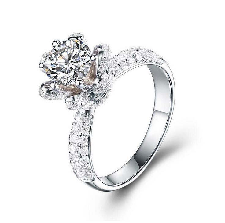 2017 New Hot Luxury Jewelry 6MM Round Cut Topaz 925 Sterling Silver CZ Diamond Solitaire Wedding Engagement Women Band Ring Gift Size 5-11
