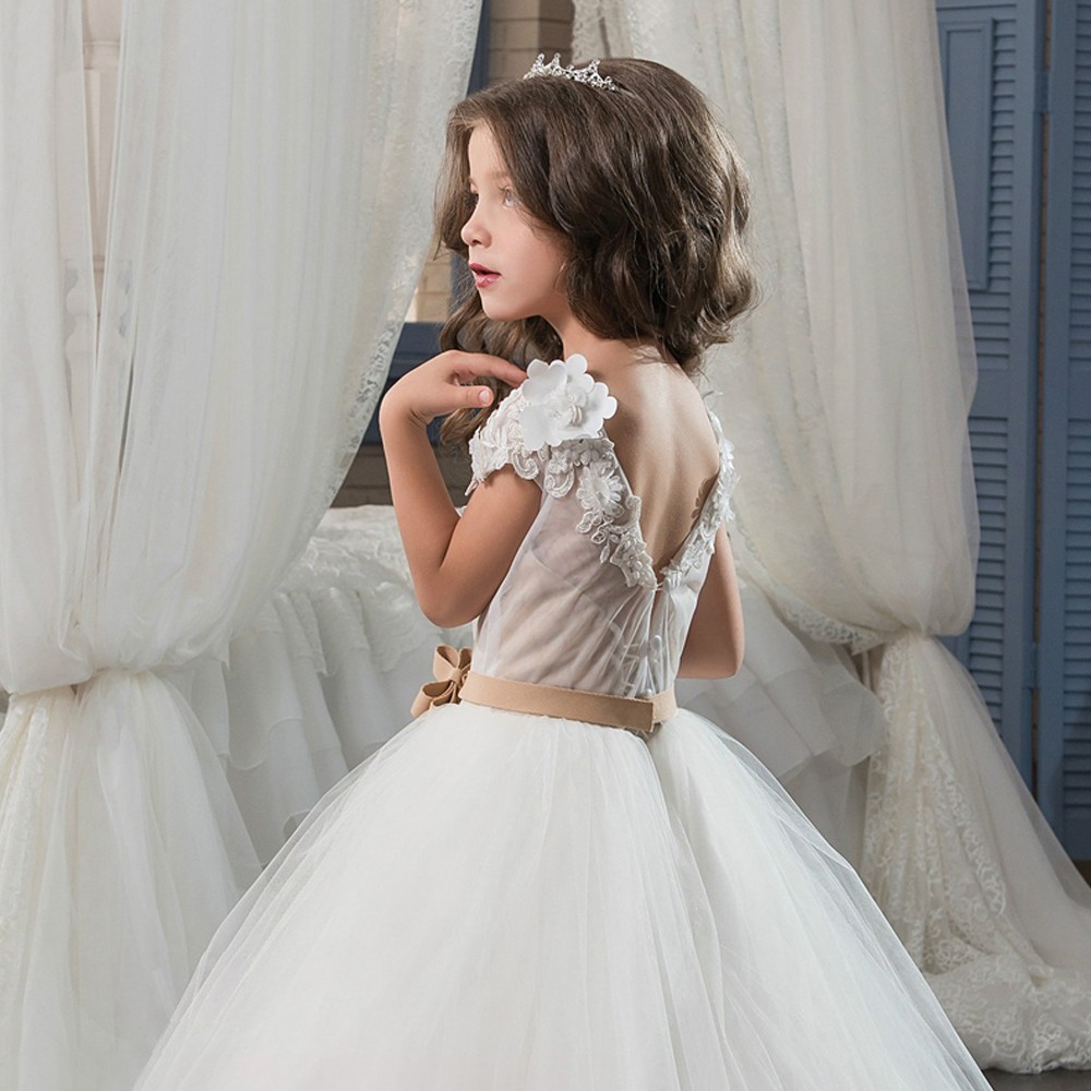 Newest Elegant Tulle First Communion Dresses for Girls Applique Princess Lace Pageant Communion Ball Gown Size customization