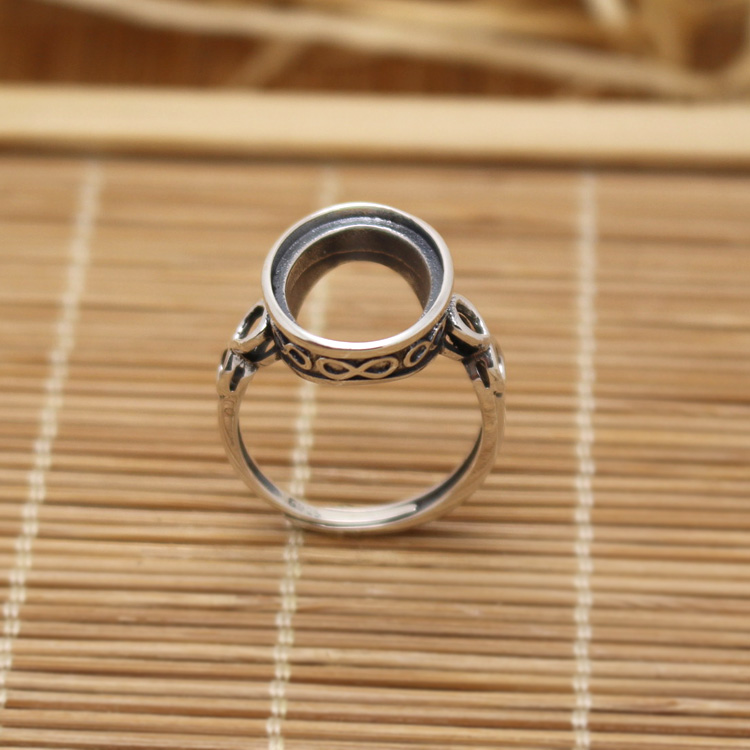 Vintage Antique Sterling Silver 925 Retro Wedding Ring Art Nouveau 12x16mm Oval Cabochon Setting