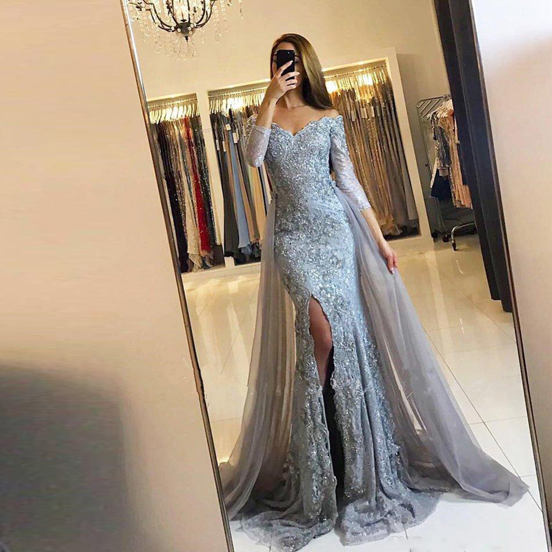 Chic Mermaid Lace Formal Dresses Evening Wear With Detachable Train Beaded Long Sleeve Evening Gowns Applique Floor Length Tulle Prom Dress, Royal blue
Chic Mermaid Lace Formal Dresses Evening Wear With Detachable Train Beaded Long Sleeve Evening Gowns Applique Floor Length Tulle Prom Dress, Royal blue