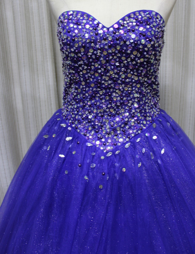 2018 Fashion Blue Crystal Ball Gown Quinceanera Dresses with Sequined Tulle Sweet 16 Dress Lace Up Floor-Length vestido para debutante BQ01