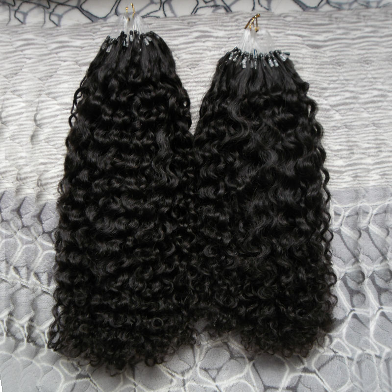 Afro kinky curly micro link human hair extensions black 200g brazilian kinky curly micro loop hair extensions 200s