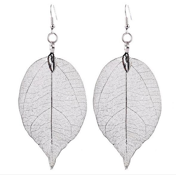 2017 Fashion Bohemain Long Earrings Unique Natural Real Leaf Big Earrings For Women Fine Jewelry Gift G105