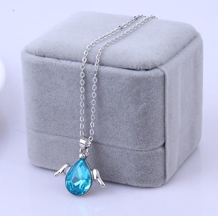 Hot sale Angel wings fine female short necklace water droplets anti-allergic pendant WFN102 (with chain) mix order 20 pieces a lot