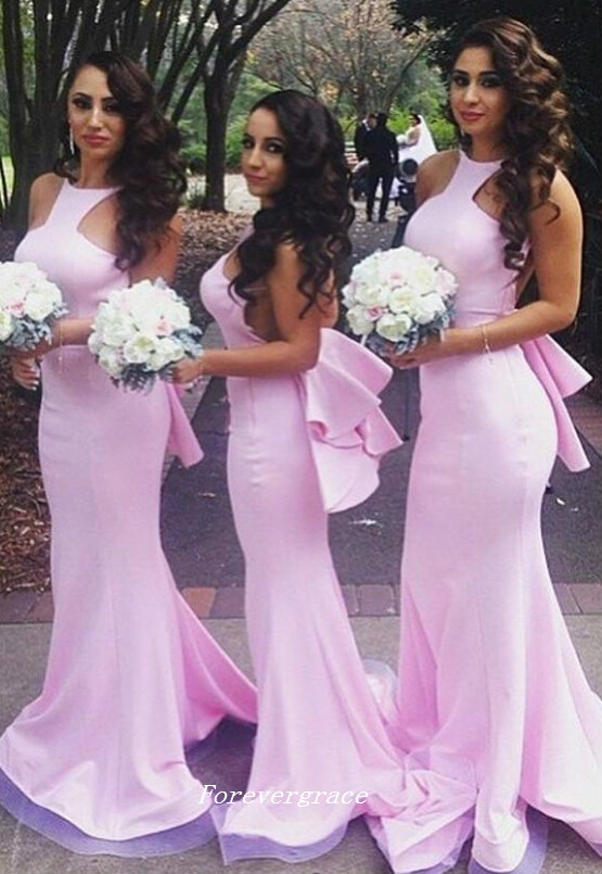 Robe Demoiselle D'honneur Pink Bridesmaid Dress Mermaid High Neck Bodycon Maid of Honor Dress Wedding Guest Gown Custom Made Plus Size