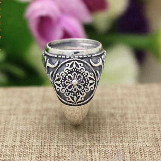 Vintage Antique Men Party Ring 925 Silver 14x16mm Oval Cabochon Semi Mount Ring Fine Silver Jewelry Setting