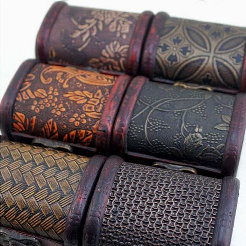 Vintage Jewelry Box Organizer Storage Case Mini Wood Flower Pattern Metal Container Handmade Wooden Small Boxes