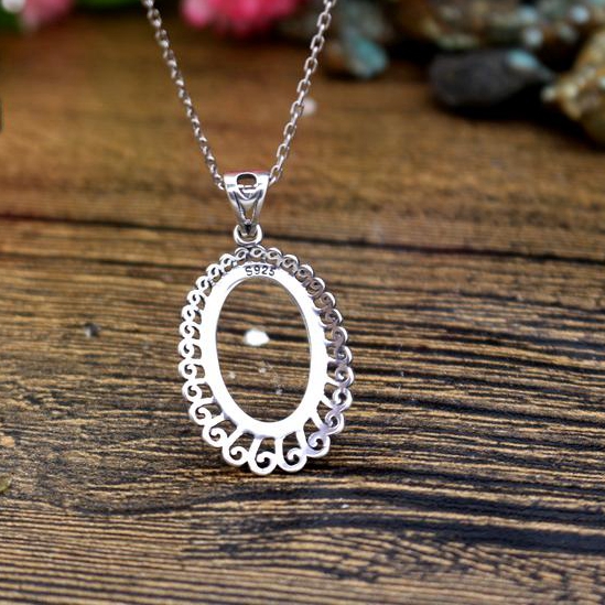 12X18mm Oval Cabochon Semi Mount 925 Sterling Silver Pendant Art Nouveau Jewelry Filigree Fine Silver Women Pendant Setting