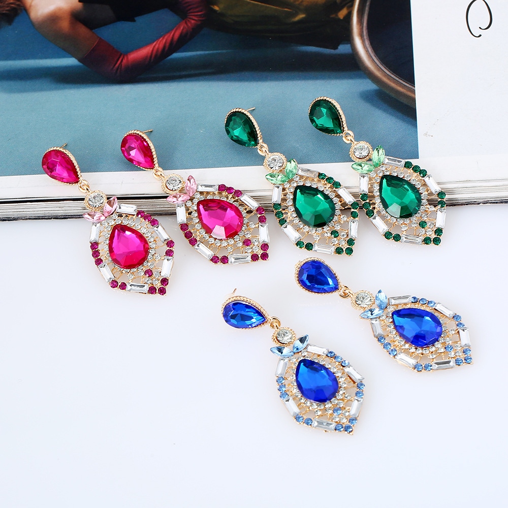 Wedding Accessories Fashion Rhinestone Jewelry Diamond Bridal Earrings In Stock Green Blue wedding Jewellery Sets Earring