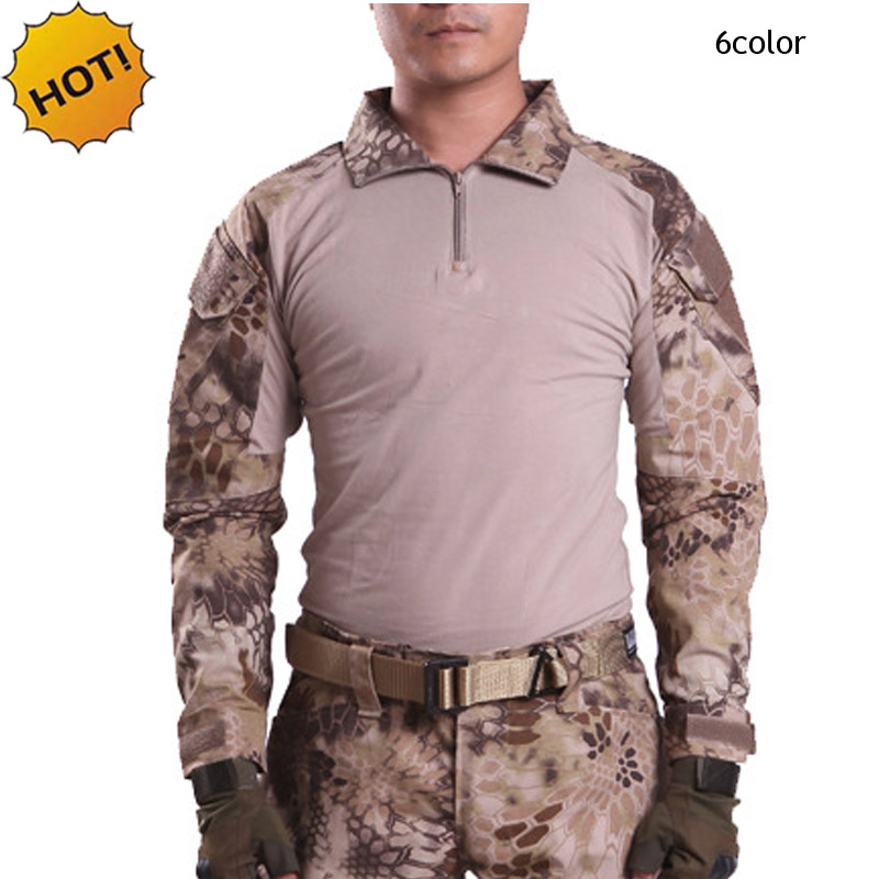 Wholesale ESDY Outdoor Brand Camouflage Long Sleeve Frog Suit Men Tops Tactical Tool Cargo t Shirt Army Military Combat Tee 7 Color