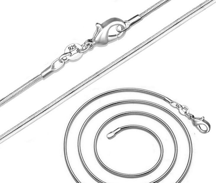 1MM 16-24inch Silver Plated cute pretty Smooth Snake Chain Necklace jewelry hot sale Fit pendant Stamped 925
