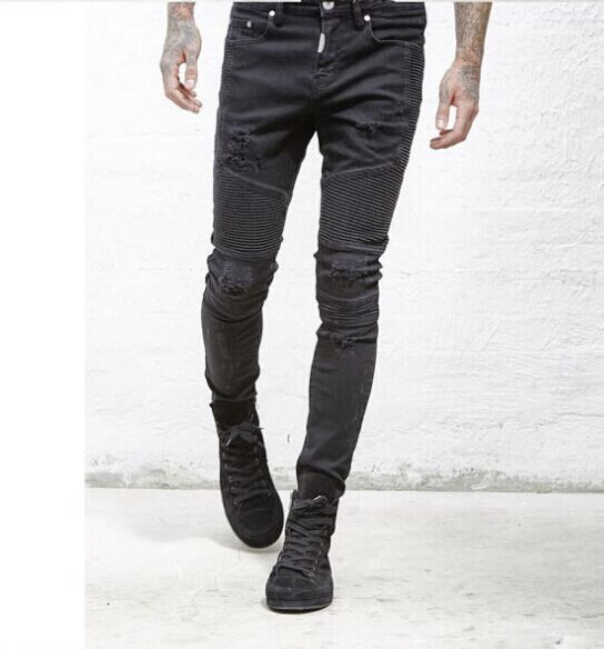 Wholesale-represent clothing designer pants slp blue/black destroyed mens slim denim straight biker skinny jeans men ripped jeans 28-38