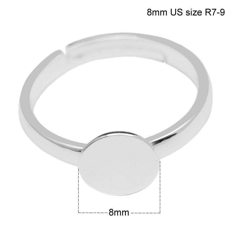 925 Sterling Silver Ring Blank with Silver Ring Base with 8mm / 12mm Glue Pad on Adjustable Ring for DIY ID16697