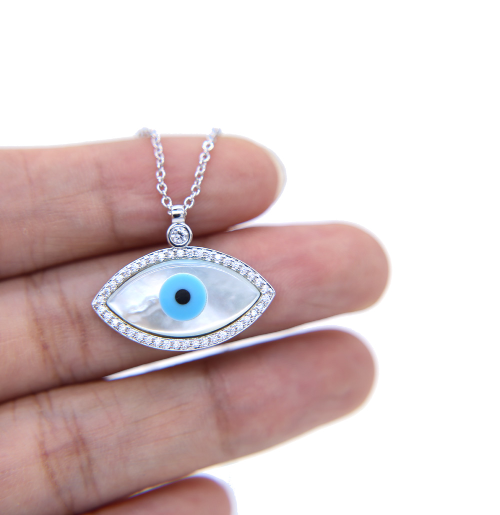 factory wholesale fashion jewelry big pendant mother of pearl evil eye charm pave cz delicate turkish evil eye necklace