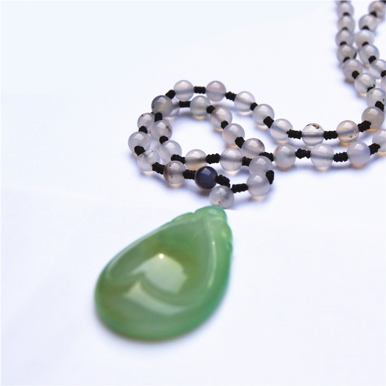 Natural agate type water droplets (heart). Talisman necklace pendant