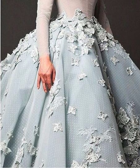 Vintage Butterfly Long Sleeve Puffy Ball Gown Evening Dress 2023 Arabic Dress Applique Lace Organza O Neck Prom Celebrity Dress Vestidos De Feast