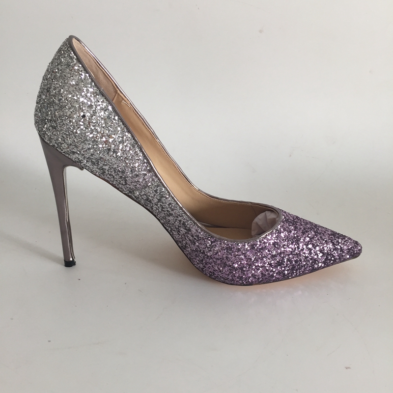 Silver Purple Glitter Wedding Shoes Pointed Toe Stilettos High Heels Slip On Pump Heels Plus Size EU34-46 Summer Bridal Shoes Pumps