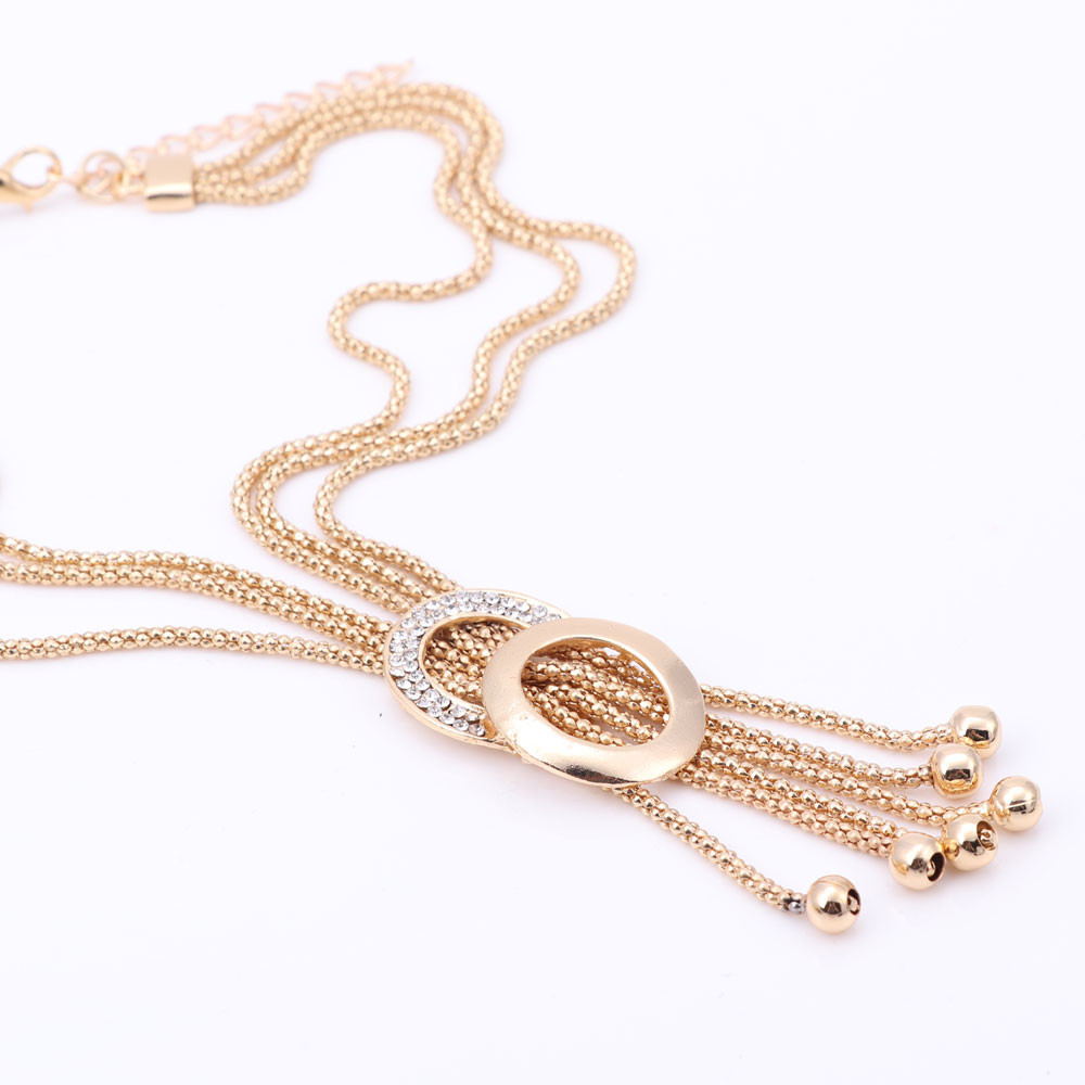 Fashion New Tassel Jewelry Sets Necklace Earrings Bracelet Ring Dubai Gold Plated Crystal African Beads Jewelry Sets