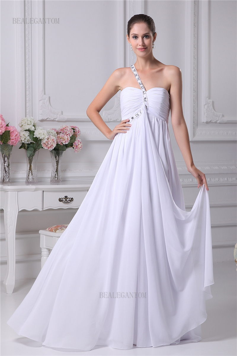 new elegant real photo one shoulder chiffon wedding dresses aline bow plus size wedding party bridal gowns bm38