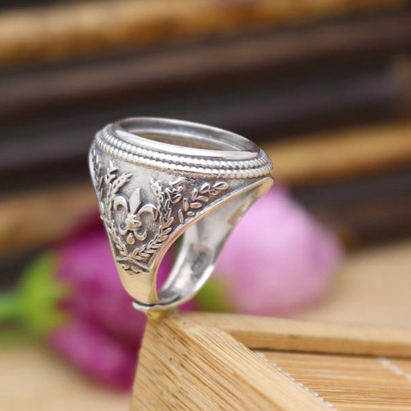 13X18mm Oval Cabochon Semi Mount Ring Art Nouveau 925 Sterling Silver Men Ring Engagement Wedding Party Jewelry