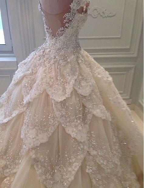 Luxurious Beaded Layered-Petals Wedding Dress Sparkle Sequins Off Shoulder Floral-Applique Bridal Dress 2017 Gorgeous Stunning Wedding Gowns