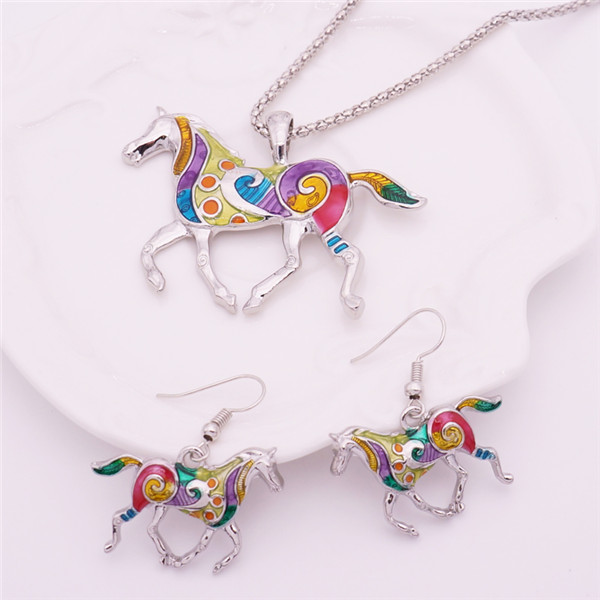 Wholesale-Colorful Horse Necklace Enamel Brincos Vintage Ethnic Animal Pendant For Women Fashion Jewelry 2016 Drop Shipping