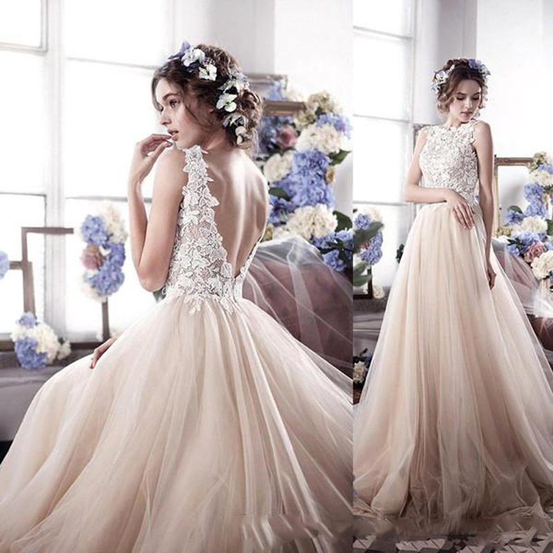 2017 New Beach Wedding Dresses Special Jewel Cap Sleeve Sweep Train Bridal Gowns With Lace Applique Backless Wedding Gowns For Garden, Pink
2017 New Beach Wedding Dresses Special Jewel Cap Sleeve Sweep Train Bridal Gowns With Lace Applique Backless Wedding Gowns For Garden, Pink
