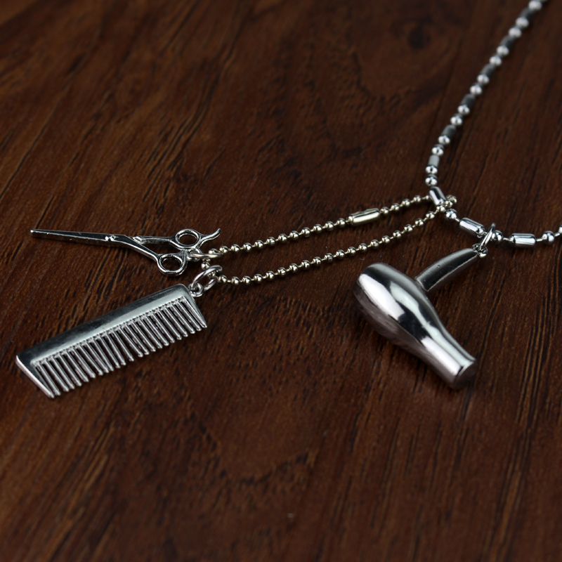 Wholesale-one piece Fashion Dull Charm Jewelry Hair Dryer/Scissor/Comb Dangle Pendant women necklace quinn personality necklace