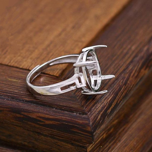 925 Sterling Silver 12x14mm Oval Cabochon Semi Mount Engagement Ring Setting Fine Silver Wedding Jewelry Setting