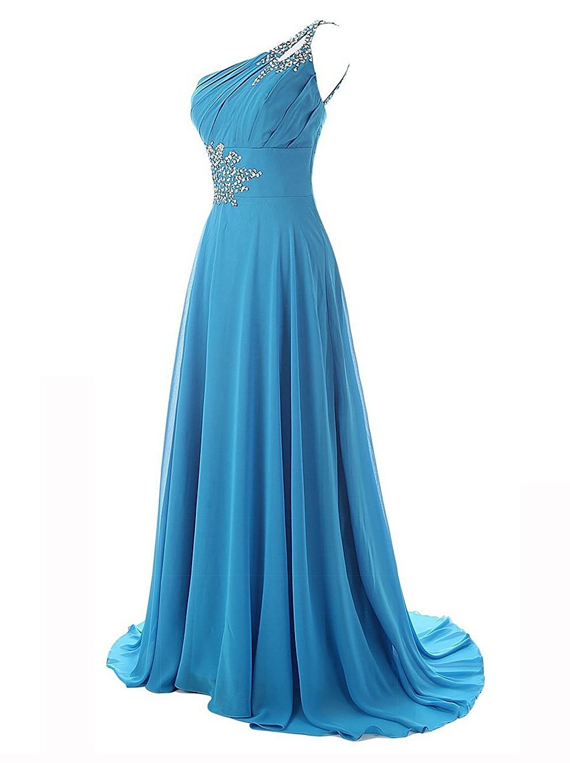 One Shoulder Gradient Chiffon Prom Dresses Sparkle Beaded Sequined Floor-Length Long Ombre Formal Evening Bridesmaid Party Gown Special Occasion Dress