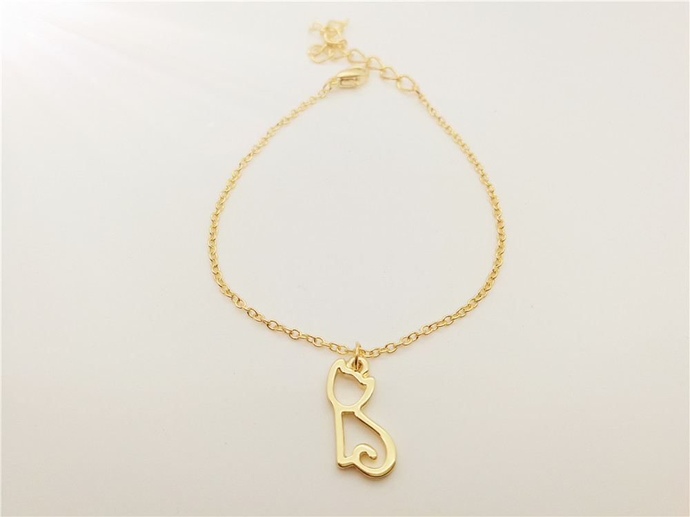 5PCS- B066 Cute Lovely Pussy Cat Bracelet Hollow Outline Lucky Pet Cat Bracelets Simple Animal Kitty Bracelets for Women