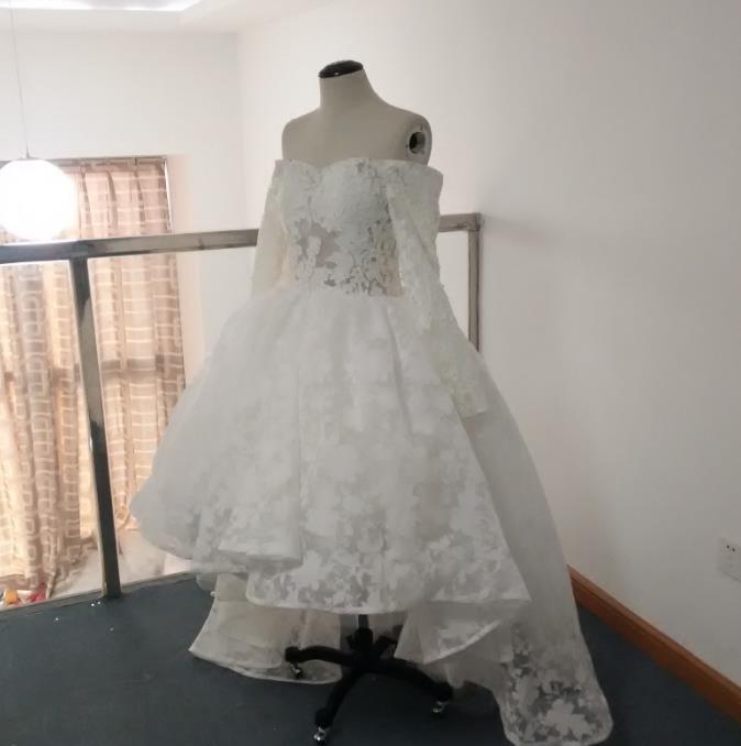Vestido De Novia Yousef Al Jasmi Myriam Fares Gowns Real Photos Lace Long Sleeve High Low Off the Shoulder Beaded Wedding Dresses