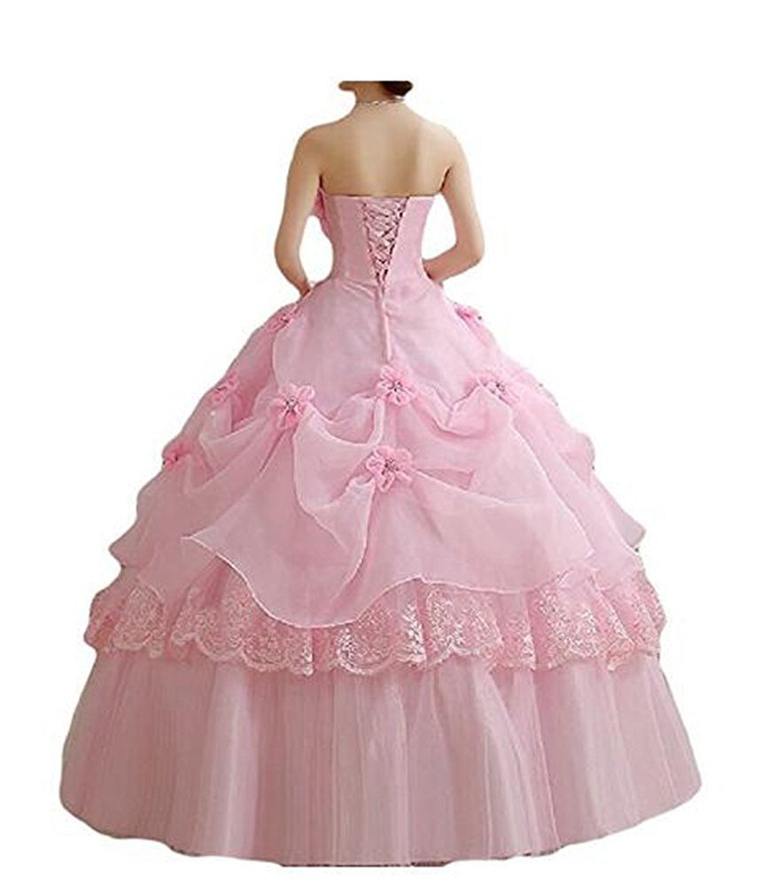 pink sweetheart ball gown quinceanera dresses with flower crystals beaded plus size prom pageant debutante party gown bm20
