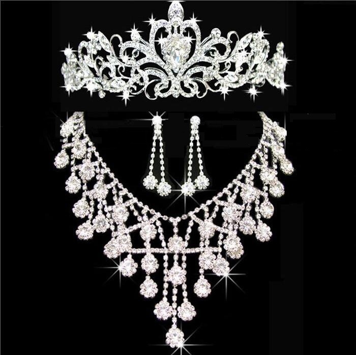 Girl Tiaras Crowns Wedding Hair Jewelry neceklace,earring Cheap Wholesale Fashion Girls Evening Prom Party Dresses Accessories HT01