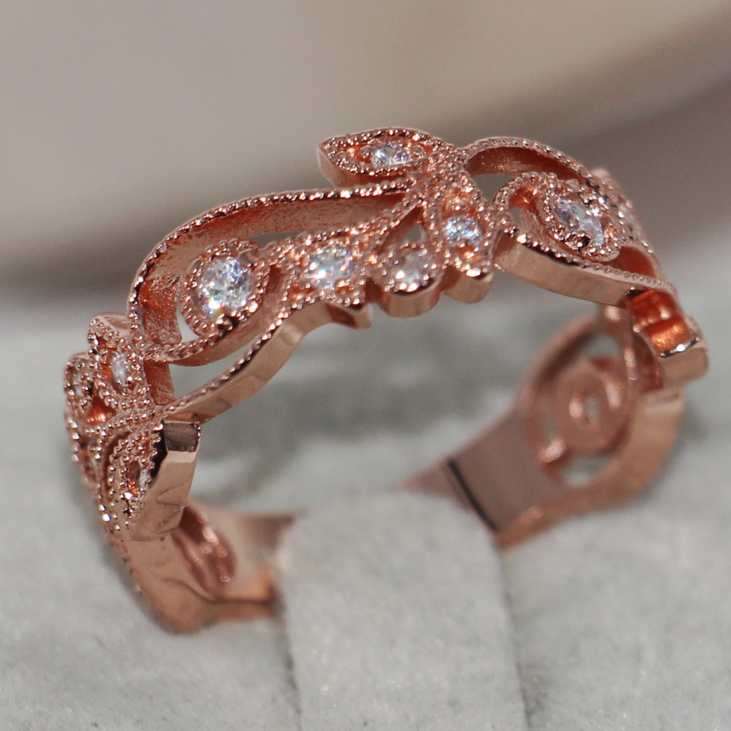 Sterg Sier Rose Gold Plated White Sapphire Ring: Jewelry for Women's Wedding or Engagement